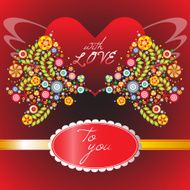 Valentine card love with heart and flowers