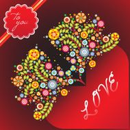 Valentine card love with heart and flowers N2