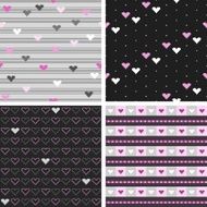Set of seamless pattern with pixel hearts