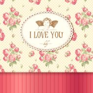 Vintage card with roses in the background and Cupid N2