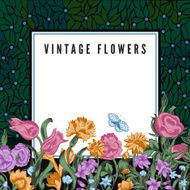 Vintage vector card with night garden and flowers