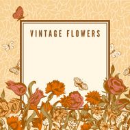Vector vintage wedding card with flowers and butterflies N2