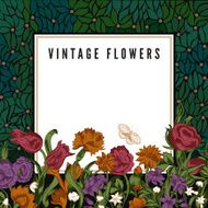 Vintage vector card with night garden and flowers N2