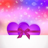 Two hearts shape with gift bow in colored background