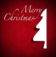 White Christmas Tree on Red Background N4