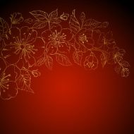 Gold sakura flowers on a red background