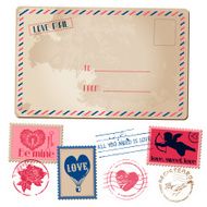 Vintage Love Valentine Postcard and Stamps