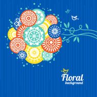 Floral background with cartoon birds N2