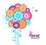 Floral background with cartoon birds N3