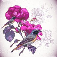 Vintage floral background with birds N2