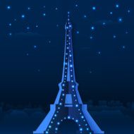 Blue cutout paper night vector Eiffel tower