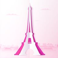 Pink cutout paper vector tour Eiffel