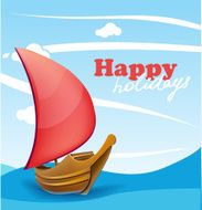 Sail boat on sunny seaside background