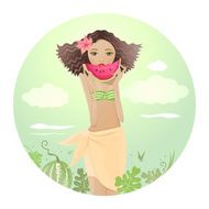 Girl holding watermelon slice