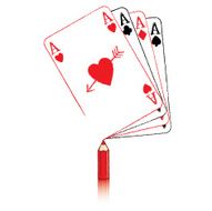 Pencil Drawing Ace of Hearts fanned cards with cupid&#039;s arrow N2