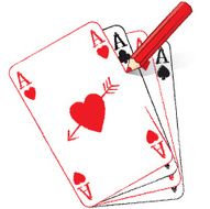 Pencil Drawing Ace of Hearts on fanned cards with arrow