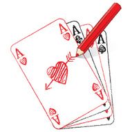Pencil Drawing Various Ace of Hearts cards with Cupid&#039;s arrow