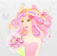 Abstract girl with bouquet