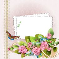 Frame with pink roses and pearls