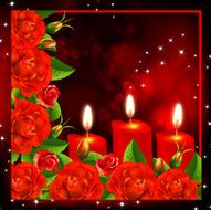 Red roses and three heart candles