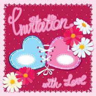 Wedding invitation card with two hearts and flowers