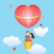 Happy lovers in a balloon