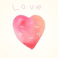 Watercolor painted pink heart face and love
