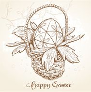 Easter card with a basket and eggs Vintage