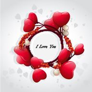 Valentine&#039;s card with red hearts and pearls-EPS10