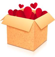 Ornate open box with red paper hearts inside
