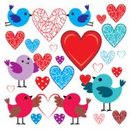 Set of birdies and hearts