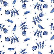 Watercolor pattern with blue flowers N2