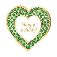 Heart of emeralds in a gold frame vector card