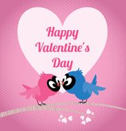 Lovers birds on a branch celebrate Valentines Day