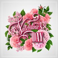 Valentine's Day card with beautiful flowers Vector illustration