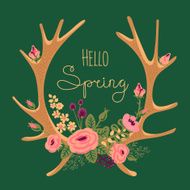 Vintage card with deer antlers and flowers N4