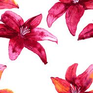 Seamless pattern with red lily flowers