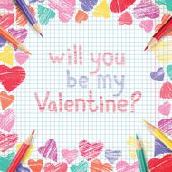 Illustration with hearts handwritten Will you be my Valentine? N2