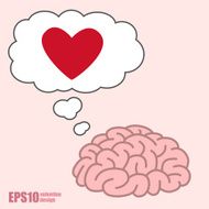 Brain think of red heart