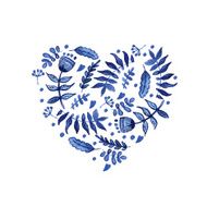 Decorative watercolor flower blue heart