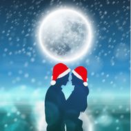 Couple over background with moon and snowflakes N4