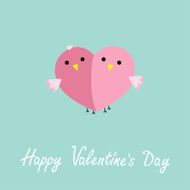 Two pink birds half heart Love Flat design Valentines day N2