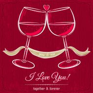 red valentine card with two glass of wine