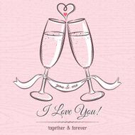 romantic card with two glass of champagne and wishes text