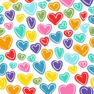 Seamless pattern with many colorful doodled hearts N2