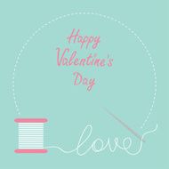 Needle spool of thread round frame Flat desigh Valentines day N2