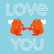 cartoon squirrels and hearts for valentines day or wedding card