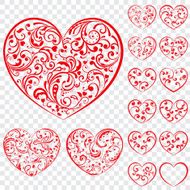 Set of red hearts made curls