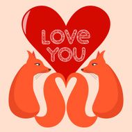 foxes hand-drawing love words and heart for valentines or wedding