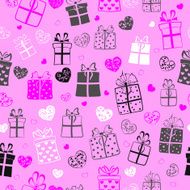 Seamless pattern of hearts and gift boxes N10